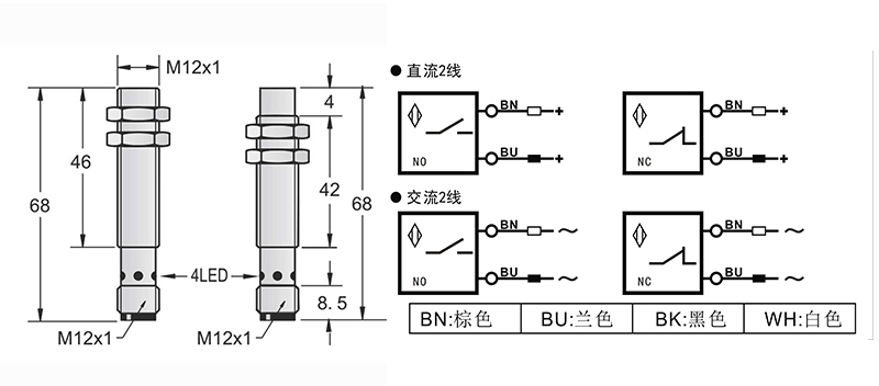 AC 2線 M12-M12兩線電感式接近開關(guān)