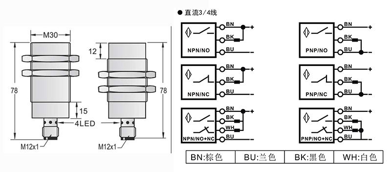 M30-M12-79mm圓柱標(biāo)準(zhǔn)型接近開關(guān)接頭式