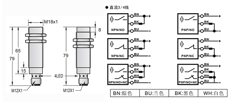 M18-M12長(zhǎng)距離電感式接近開(kāi)關(guān)接頭式