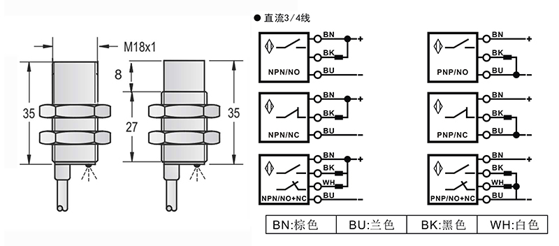 M18-35mm圓柱標(biāo)準(zhǔn)型接近開關(guān)出線式