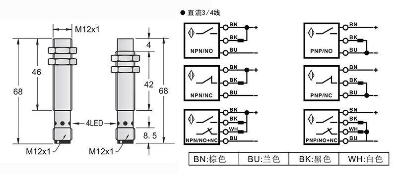 M12-M12-68mm圓柱標(biāo)準(zhǔn)型接近開關(guān)接頭式