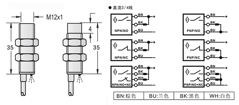 M12-35mm圓柱型接近傳感器出線式