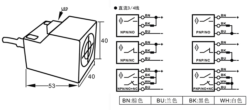 Q40黃色方形電感式接近開關